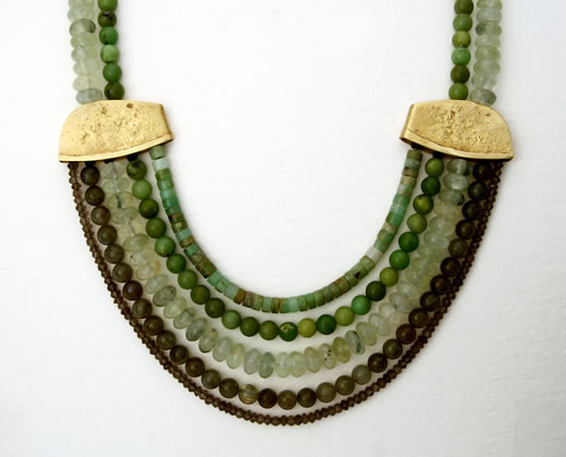 Cascade necklace in greens and browns